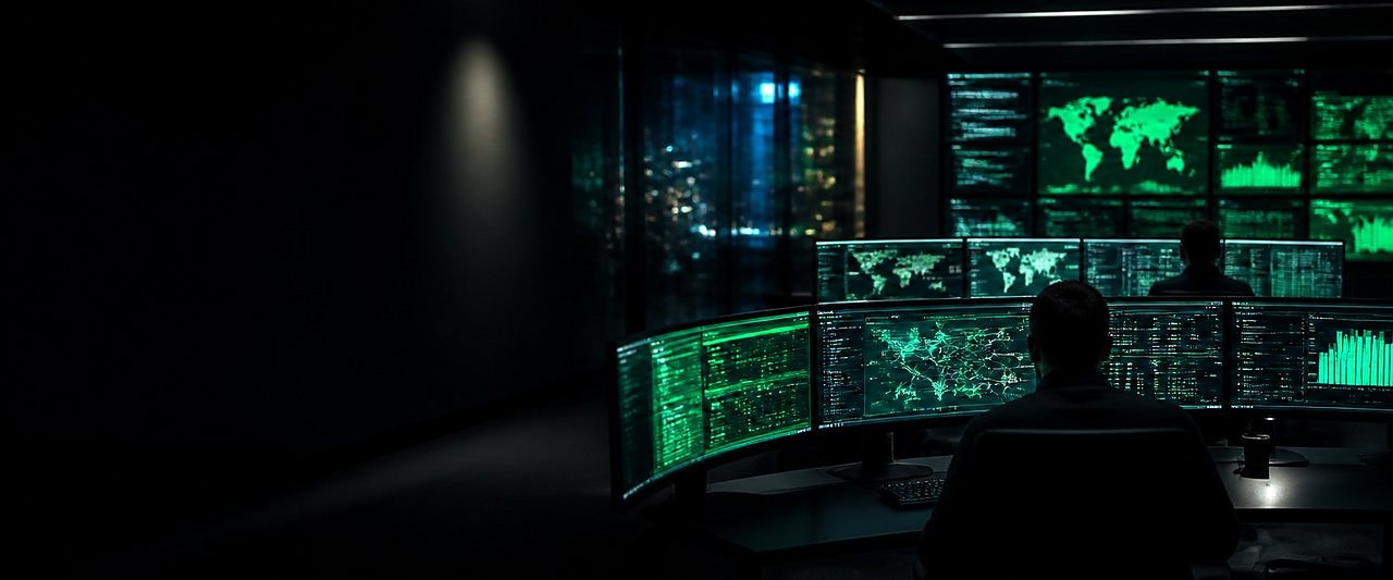 Centro de operaciones de seguridad con tableros de monitoreo de amenazas